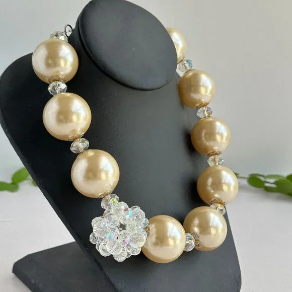 90s Statement Necklace, Chunky Pearls & Crystals - Picture 3 of 10